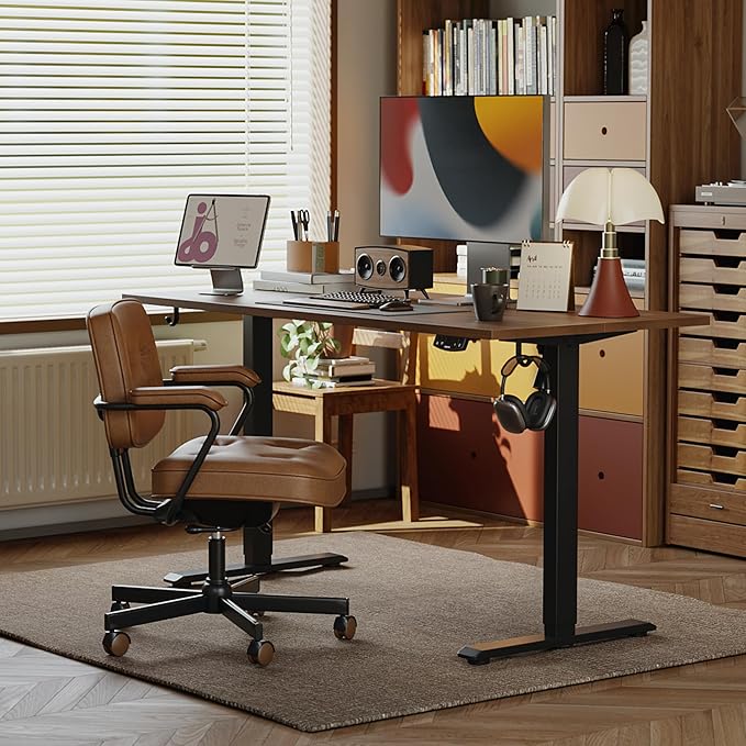 Agilestic Electric Standing Desk, 48 x 24 Inches Height Adjustable Desk, Sit Stand up Desk for Work Office Home, Ergonomic Rising Computer Table with Memory Preset, Dark Walnut