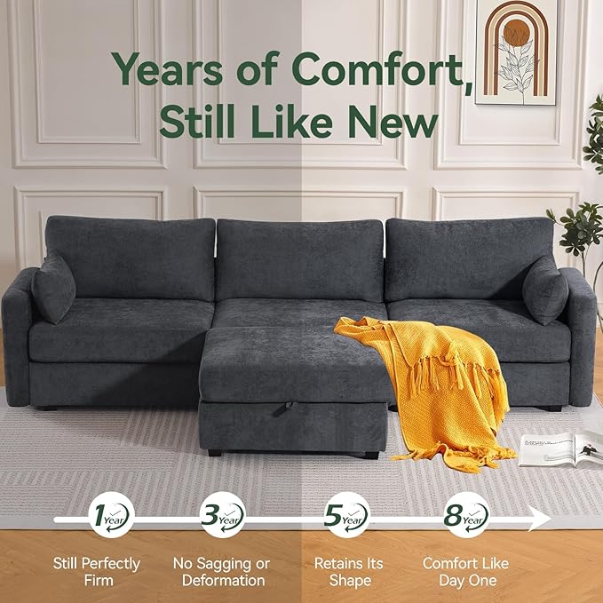 109'' Modular Sectional Sofa, L Shaped Couch with Storage Ottoman, Comfy Cloud Sofa with Deep Seat, 4 Seat Convertible Sectional Couches for Living Room (Gray, Low Legs 1.97")