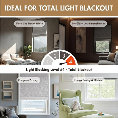 Madison Park Cordless Roman Shades, Total Blackout Window Blind Privacy Window Shades, Thermal Insulated Cordless Window Treatment for Bedroom, Living Room, Quincy, Single Panel 27"W x 64"H Light Grey