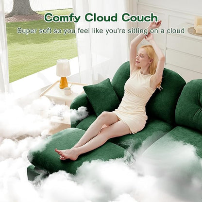 74" Loveseat for Living Room, Comfy Chenille Fabric Cloud Sectional Couch, Modern Upholstered Deep Seat Sofa with Armrest Pillow, Two Seater Couch for Small Spaces, Green