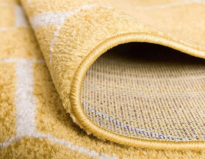 Unique Loom Trellis Frieze Collection Area Rug - Geometric (7' Round, Yellow/ Ivory)