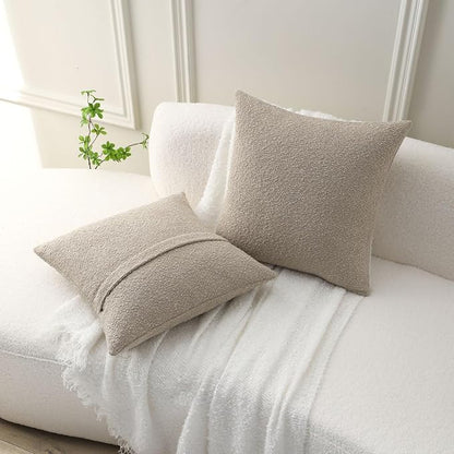FUTEI Pack of 2 Oatmeal Decorative Throw Pillow Covers 20x20 Inch Soft Cozy Solid Boucle Textured Cushion Case,Modern Home Decor for Couch Bed Living Room