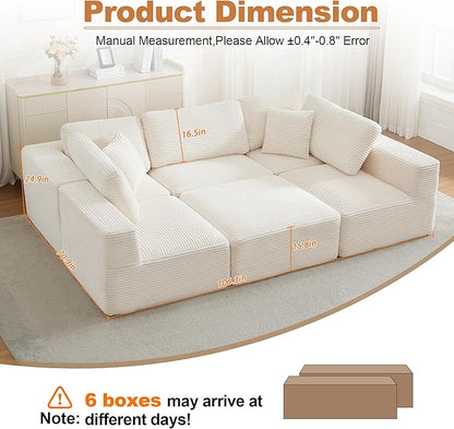 Cloud Modular Sectional Sleeper Sofa,U-Shape Modern Boneless Sectional Couch with Deep Seat,Upholstered Couches for Living Room Bedroom,No Assembly Required,Beige
