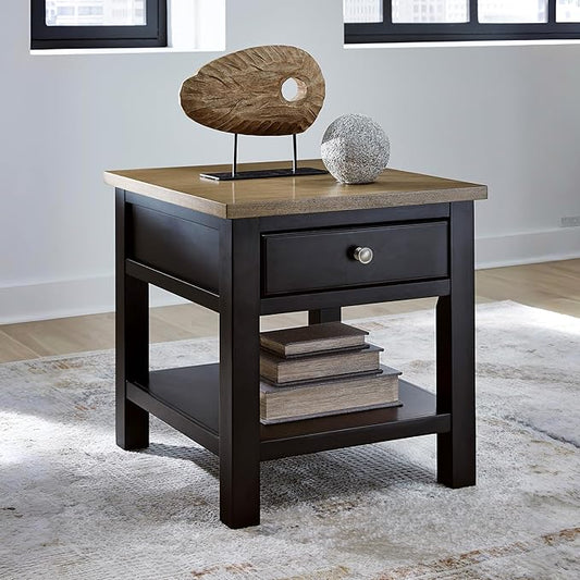 Signature Design by Ashley Drazmine Casual End Table with 1 Lower Shelf, Light Brown & Black
