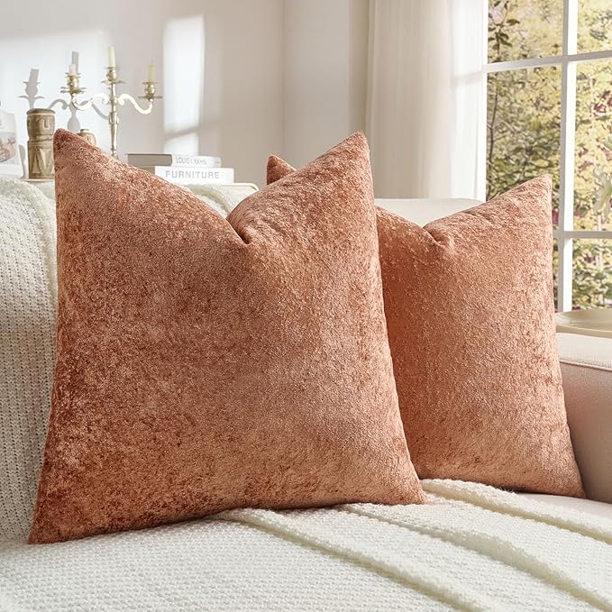 FUTEI Rust Flannel Throw Pillow Covers 16x16 Inch Set of 2,Soft Dimensional Textured Cushion Cases,Modern Home Decor for Couch Living Room