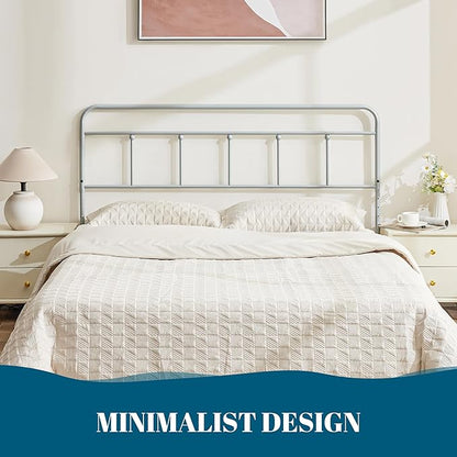 Metal King Size Headboard Only, Sturdy and Durable Iron King Headboard Adjustable Height from 34” to 44”, Victorian Vintage Bed Headboards, Farmhouse Head Board, Bed Frame Mount Grey
