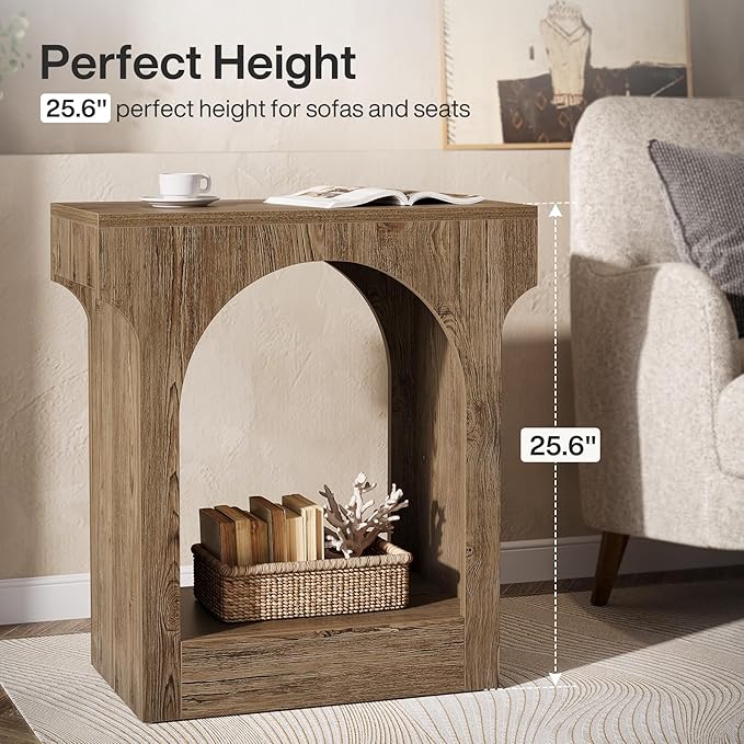 Tribesigns End Table, Wooden Side Table with Storage Space for Living Room, Narrow Nightstand for Bedroom, Gray