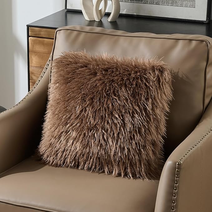 FUTEI Dark Brown Decorative Throw Pillow Covers 18x18 Inch Set of 2,Soft Cozy Faux Fine Wool Textured Cushion Case,Modern Home Luxury Decor for Couch Bed Living Room
