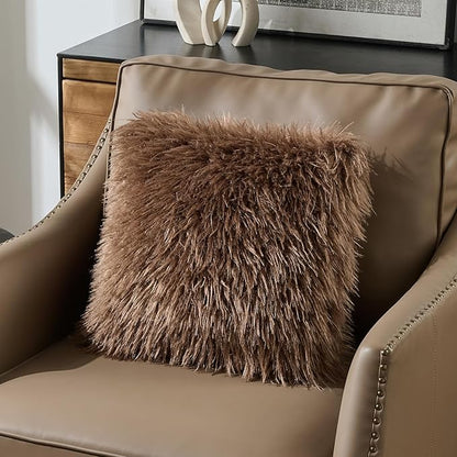 FUTEI Dark Brown Decorative Throw Pillow Covers 18x18 Inch Set of 2,Soft Cozy Faux Fine Wool Textured Cushion Case,Modern Home Luxury Decor for Couch Bed Living Room