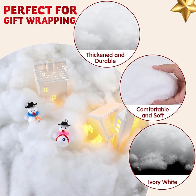 JOYIN 2 LB Fake Snow Cotton Christmas Decorations, Soft Snow Blanket for Christmas Village Accessories Indoor Winter Artificial White Clouds Craft Indoor Home Decor Tree Snowman Scene Display