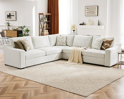 ABCASA 112" L Shaped Sectional Sofa with Detachable Sofa Cover, Reversible Sectional Modular Couch for Living Room, Linen Fabric Corner Couch with 7 Seats, Ivory