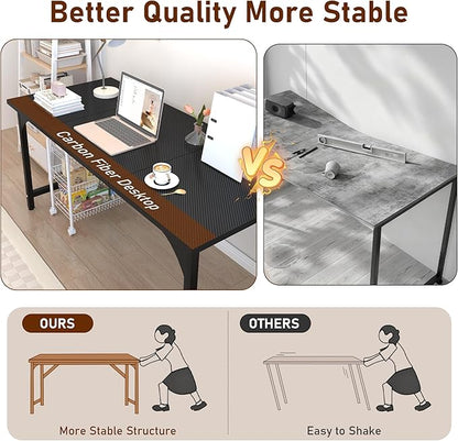 StarGraph Modern Computer Desk 47 Inch Large Office Desk with Carbon Fiber Desktop Home Office Desks with Sturdy Metal Frame Gaming Study Writing Work from Home Desks, Black