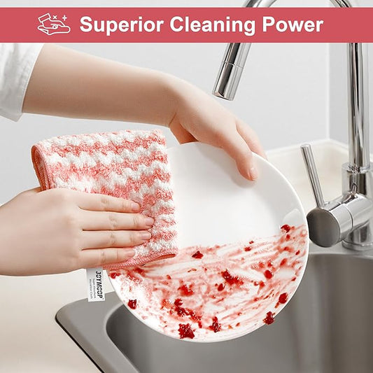 JOYMOOP 108 Packs Microfiber Cleaning Cloths, 10" x 10" Reusable Kitchen Towels, Lint-Free Cleaning Rags, Super Absorbent Cleaning Cloths for Kitchen, Car, and Household Cleaning, Pink