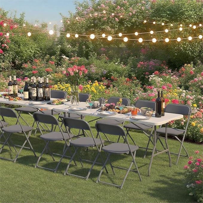 50 Pack Plastic Grey Folding Chairs,Portable Party Chairs Stackable Commercial Seats with Steel Frame for Office Home Outdoor Indoor Wedding Party Patio Dinning Events,350lbs Capacity
