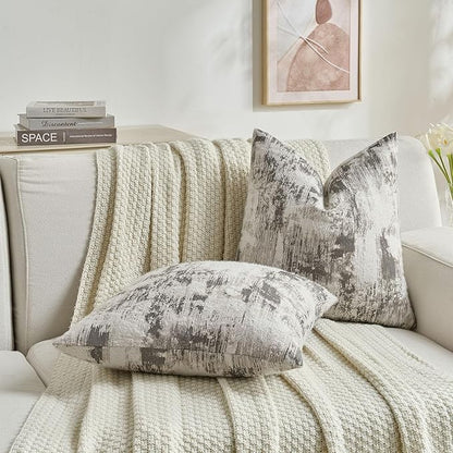 FUTEI Black White Decorative Throw Pillow Covers 24x24 Inch Set of 2,Soft Faux Cashmere Jacquard - Textured & Cozy Euro Pillow Shams,Modern Home Decor for Couch Bed Living Room