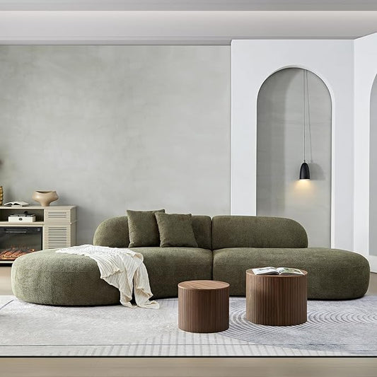 135.4" Oversized Curved Sofa, Modern Minimalist Comfy Sectional Couch, Upholsted Boucle Luxury Sofas Chaise, 6 Seater Modular Couches for Living Room Home Office Apartment(Left Facing,Green)