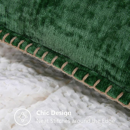 decorUhome Christmas Chenille Soft Throw Pillow Covers 12x20 Set of 2, Lumbar Velvet Farmhouse Neutral Decorative Euro Pillow Covers with Stitched Edge for Couch Sofa Bed Home Decor, Green