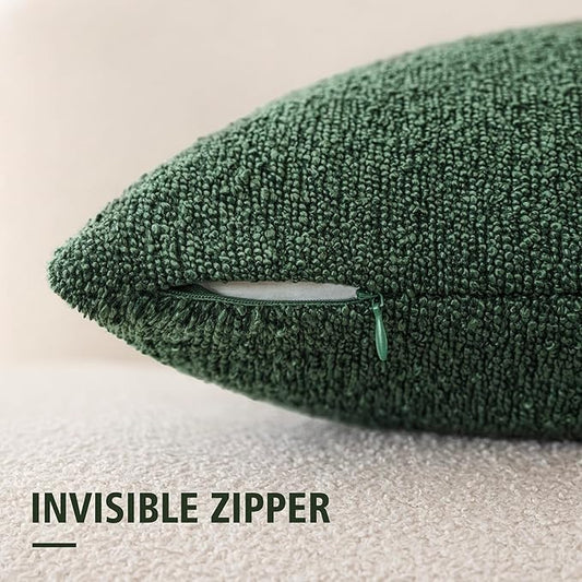 Foindtower Set of 2, Decorative Textured Boucle Throw Pillow Covers Accent Solid Pillow Cases Neutral Cozy Couch Cushion Case for Chair Sofa Bedroom Living Room Home Decor 24x24 Inch Pine Green