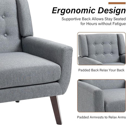 Accent Chair, Modern Fabric Armchair for Living Room, Comfy Upholstered Arm Chair Tufted for Indoor Bedroom Office Room (Gray)