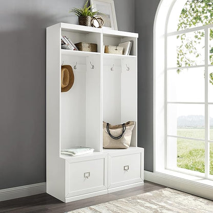 Crosley Furniture Harper 2-Piece Hall Tree Entryway Set with Storage Bench and Coat Rack Hooks for Hanging, White