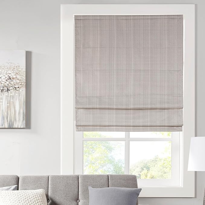 Madison Park Galen Cordless Roman Shade, 31"W x 64"H, Sheen Taupe – Room Darkening, Thermal Insulated, Energy Efficient Window Blind with Subtle Sheen Basketweave Fabric for Privacy