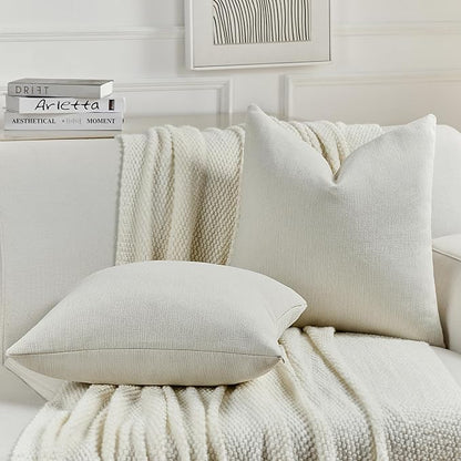 FUTEI Cream Chenille Decorative Throw Pillow Covers 24x24 Inch Set of 2,Soft Cozy Faux Linen Textured European Pillow Shams,Farmhouse Home Decor for Couch Living Room