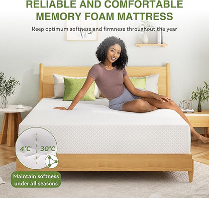 EGOHOME King Size Memory Foam Mattress, 12 Inch Bed Mattress in a Box with Cooling Green Tea Gel, Relieve Pressure with Medium Support, CertiPUR-US Certified, 80''L x 76''W, White