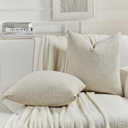 FUTEI Natural Linen Chenille Decorative Throw Pillow Covers 26x26 Inch Set of 2,Soft Cozy Faux Linen Textured Euro Pillow Shams,Farmhouse Home Decor for Couch Living Room