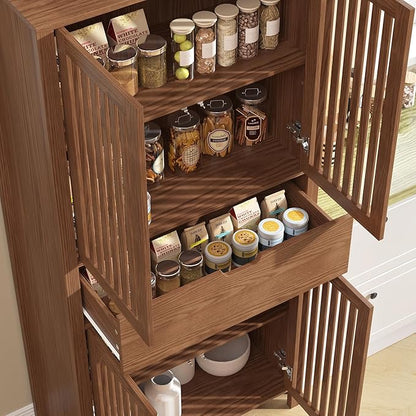 Set of 2 Rustic Brown 69" Tall Farmhouse Storage Cabinet with Drawer & Adjustable Shelves, Grille Door Organizer Unit, Anti-Tip Design for Bathroom,Kitchen,Living Room