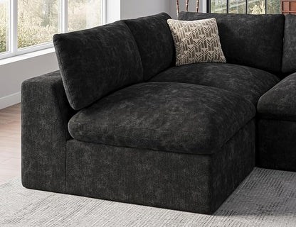 120" Cloud Sectional Couch | Oversize Boneless Couches for Living Room | 4 Seater Modern L-Shape Sofa | Black