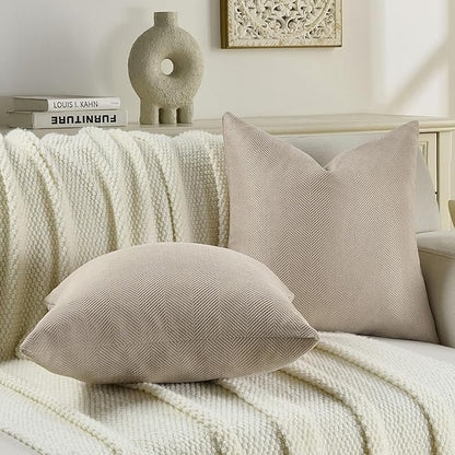 FUTEI Oatmeal Chenille Throw Pillow Covers 20x20 Inch Set of 2,Soft Wide Chevron Textured Cushion Case,Farmhouse Home Decor for Couch Bed Living Room