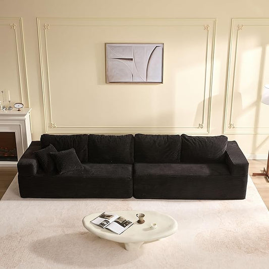 138" Modular Sofa Memory Foam Sectional Couches for Living Room, Sleeper Sofa Bed, Corduroy, Black