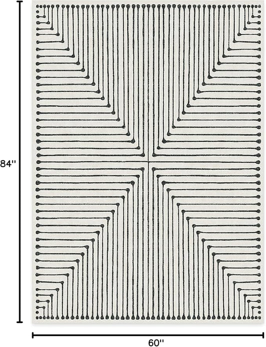 RUGGABLE x Jonathan Adler Machine Washable Modern Area Rug – Inkdrop Black & Ivory 5x7, Stain-Resistant, Non-Slip – Medium Rugs for Living Room, Bedroom, Hallway, Entryway & Office–with Cushioned Pad