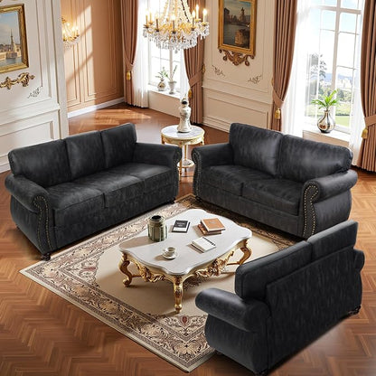 Mid-Century Vintage Sofa Couches with Rivet Design,loveseat Sofa,Removable Sofa Cover Upholstered Cushions and Solid Wood Frame (Grey, Loveseat)
