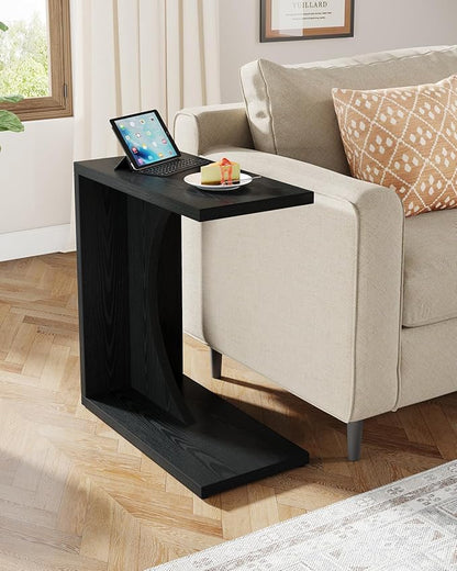 Tribesigns C-Shaped End Table for Couch, Sofa Side Table, C Table for Small Space, Living Room, Bedroom (2, Black)