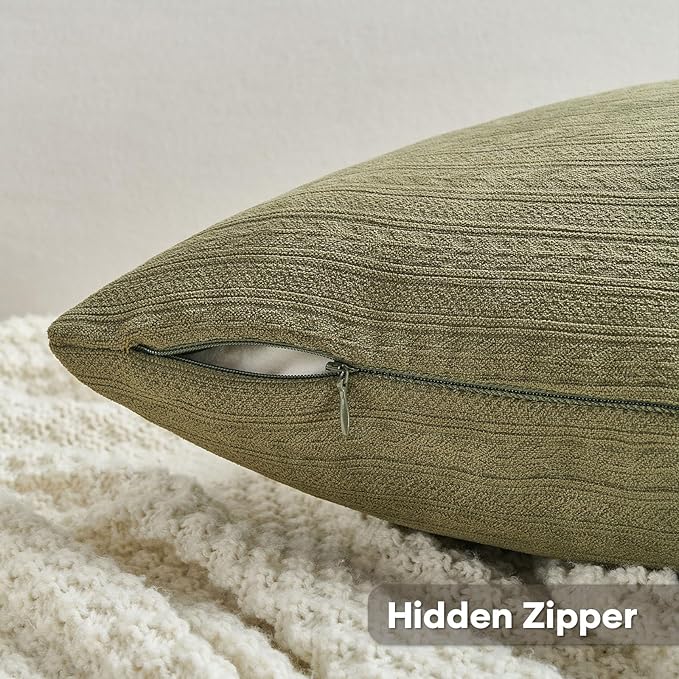 FUTEI Olive Green Decorative Throw Pillow Covers 18x18 Inch Set of 2,Soft Cozy Wheat Ear Striped Patterns Cushion Cases,Modern Home Decor for Couch Bed Living Room
