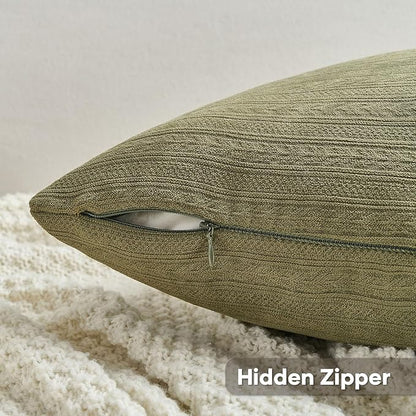 FUTEI Olive Green Decorative Throw Pillow Covers 24x24 Inch Set of 2,Soft Cozy Wheat Ear Striped Patterns European Cushion Cases,Modern Home Decor for Couch Bed Living Room