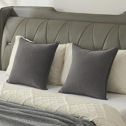 FUTEI Dark Grey Chenille Throw Pillow Covers 20x20 Inch Set of 2,Edges Double-Stitched Cushion Cases,Modern Home Decor for Couch Living Room