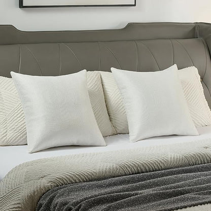 FUTEI Cream White Chenille Throw Pillow Covers 16x16 Inch Set of 2,Soft Wide Chevron Textured Cushion Case,Farmhouse Home Decor for Couch Bed Living Room