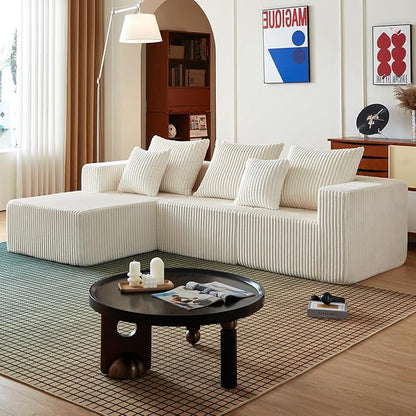 102" Sectional Couches for Living Room,Boneless Cloud Couch,L-Shaped Sofa with Oversized Deep Seat,Comfy Couch for Bedroom,Compressed Sofa in a Box,No Assembly Required(Corduroy,Beige)