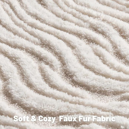 FUTEI White Decorative Throw Pillow Covers 26x26 Inch Set of 2,Soft Faux Fur Geometric Shapes Texture Euro Pillow Shams,Boho Home Decor for Couch Bed Living Room