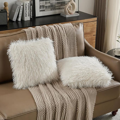 FUTEI Cream White Decorative Throw Pillow Covers 18x18 Inch Set of 2,Soft Cozy Faux Fine Wool Textured Cushion Case,Modern Home Luxury Decor for Couch Bed Living Room