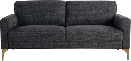 Studio Living® Matthew 75.6" Sofa, Mid-Century Modern, Pocket Coil Comfort, Metal Brushed Bronze Legs, Chenille Fabric, Black