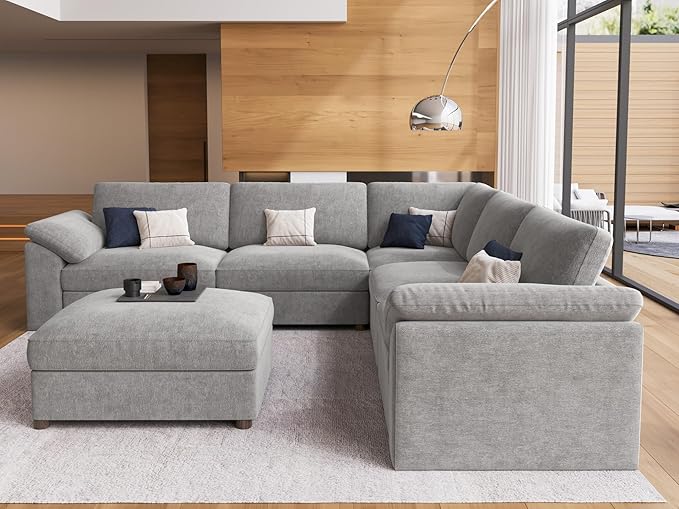 EASE MOOSE Oversized Sectional Modular Sofa, L Shape Grey Sectional Wide Deep seat,FSC Certified Comfortable Chenille Cloud Couch