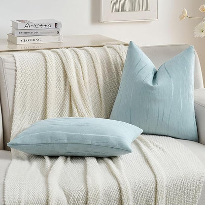 FUTEI Light Blue Chenille Decorative Throw Pillow Covers 26x26 Inch Set of 2,Soft Embossed Striped Textured Euro Pillow Shams,Modern Home Decor for Couch Bed Living Room