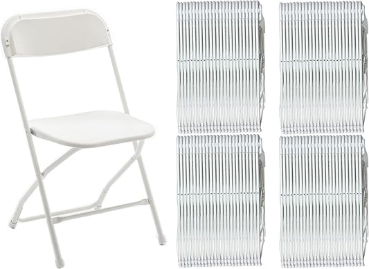 BTEXPERT Set of 100, White Plastic Folding Event Chairs Steel Frame Commercial 650LB High Capacity Lightweight Set for Office Wedding Party Picnic Kitchen Dining Church School