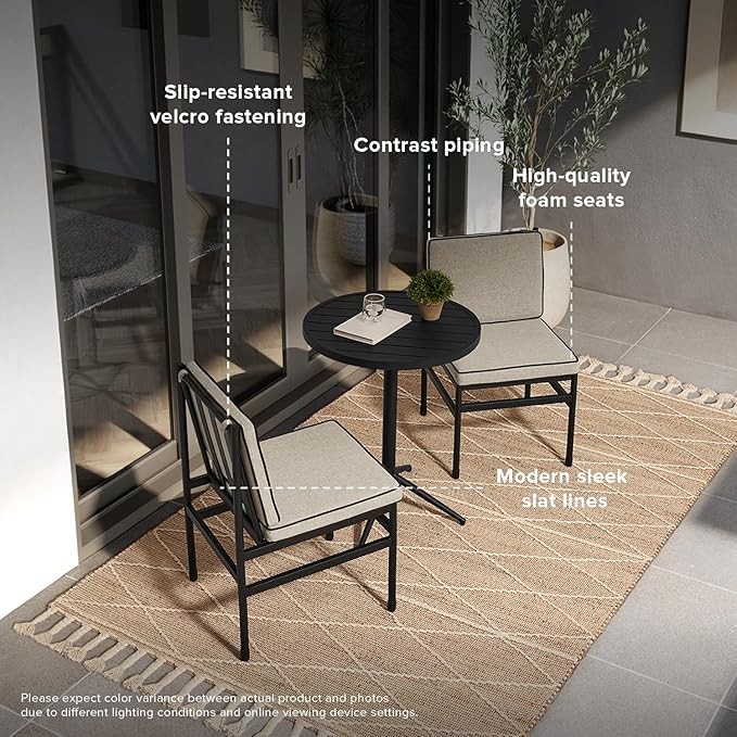 mopio Odelia Patio Chairs Set of 2, Outdoor Chair with Removable Cushions and Rust Free Metal Frame, Conversation Sets for Front Porch, Balcony, Apartments, Yard, Bistro (Dining Chair x4, Beige)