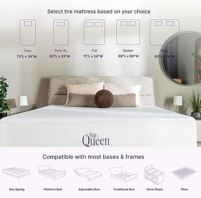 NapQueen 6 Inch Twin Size Mattress, Bamboo Charcoal Memory Foam Mattress, Bed in a Box, White