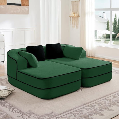 Cloud Sectional Sofa Modern Boneless Couch for Living Room, Comfy Deep Seat Comfy Teddy Fabric Double Sofa Chaise No Assembly Required (Green, 77.2" Double Chaise Lounge)