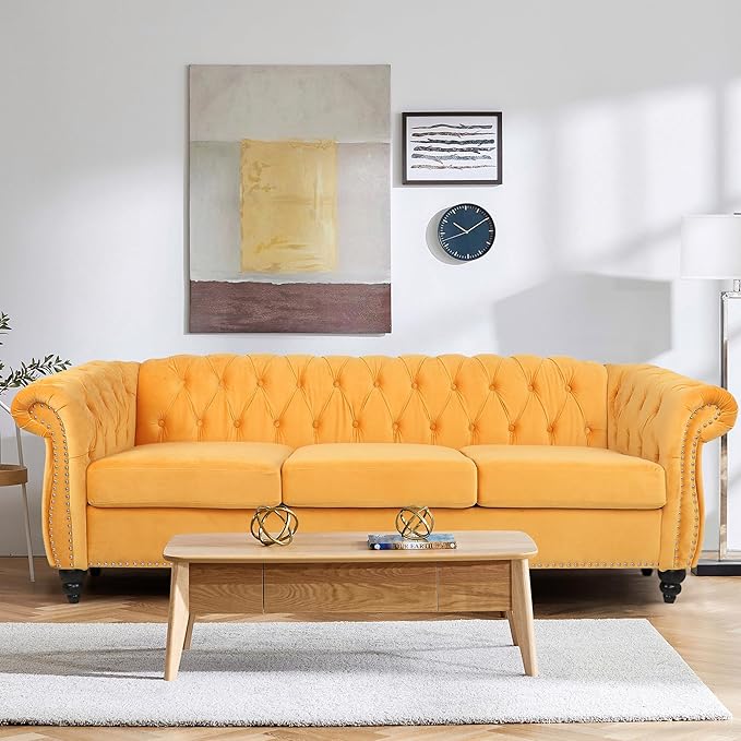 Living Room Velvet Sofa and Loveseat set, Mid Century Modern Upholstered Couch with Cushions, 2-Piece Home Sofa Furniture Sets, Comfy Tufted Chesterfield Couches for Living Room, Bedroom, Office